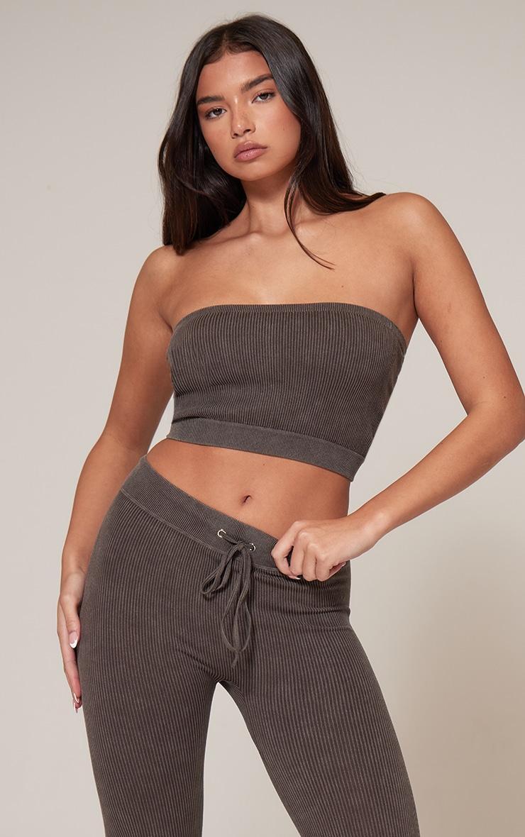 Chocolate Faded Contour Rib Bandeau Crop Top product image