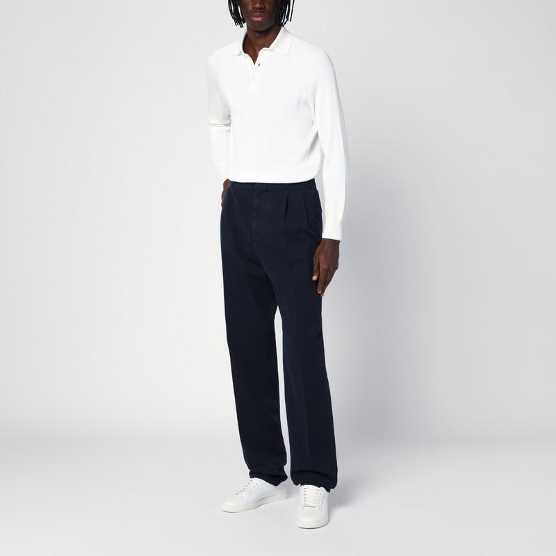 BRUNELLO CUCINELLI Pressed-crease Cotton Trousers In Blue Product Image