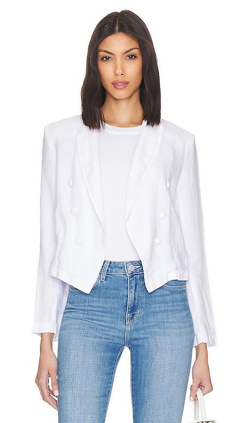 L'AGENCE Wayne Crop Double Breasted Jacket in White. Product Image