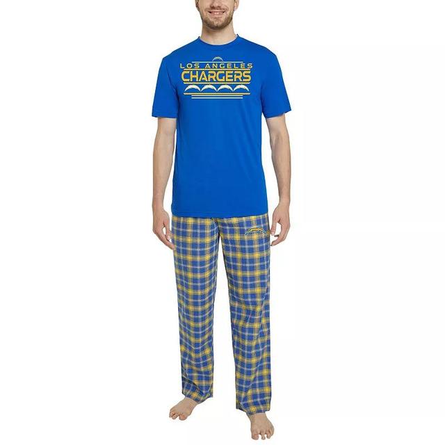 Mens Concepts Sport Royal/Gold Los Angeles Chargers ArcticT-Shirt & Flannel Pants Sleep Set Product Image