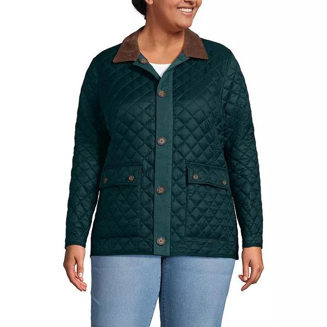 Plus Size Lands End Reversible Quilted Barn Coat, Womens Green Green Navy Product Image