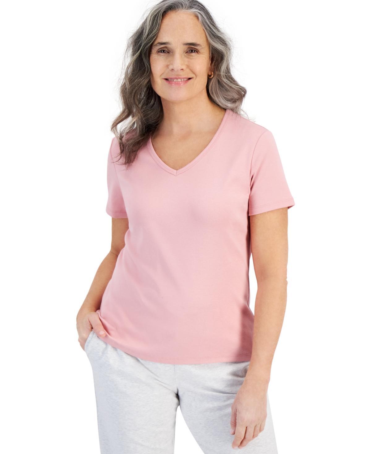 Style & Co Womens Short Sleeve V-Neck Cotton Top, Created for Macys Product Image