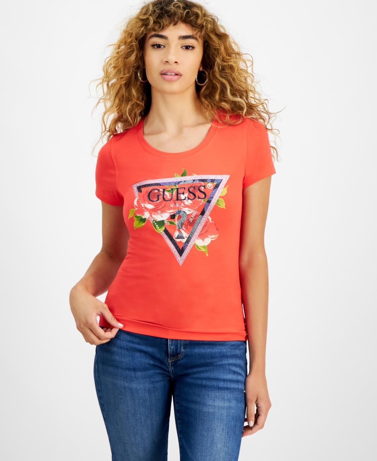 Guess Womens Roses Triangle Crewneck Short-Sleeve T-Shirt Product Image