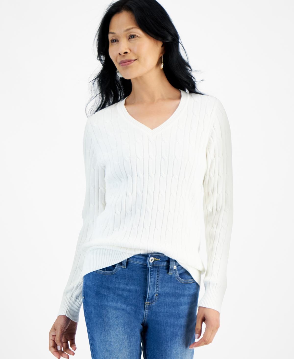 Style & Co Womens Cotton Cable-Knit V-Neck Sweater, Created for Macys Product Image