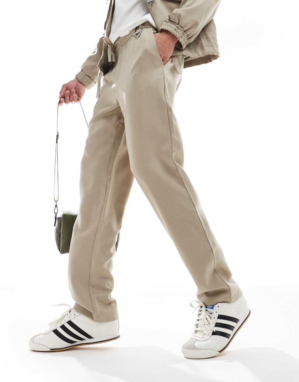 Sixth June relaxed pants with elasticated waist in beige Product Image