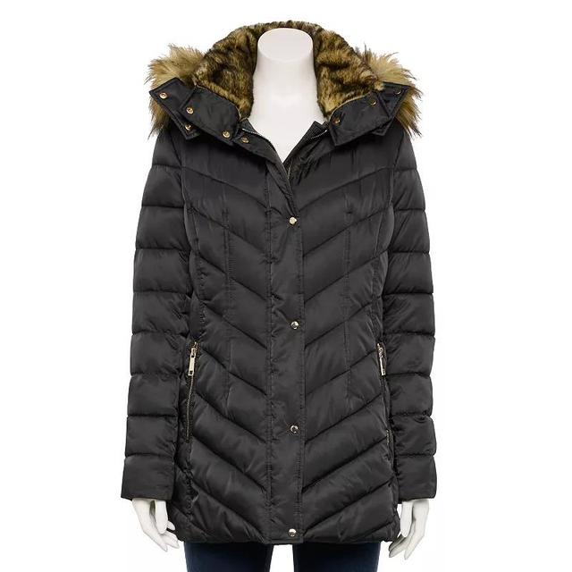 Womens Nine West Faux-Fur Hood Puffer Jacket Product Image