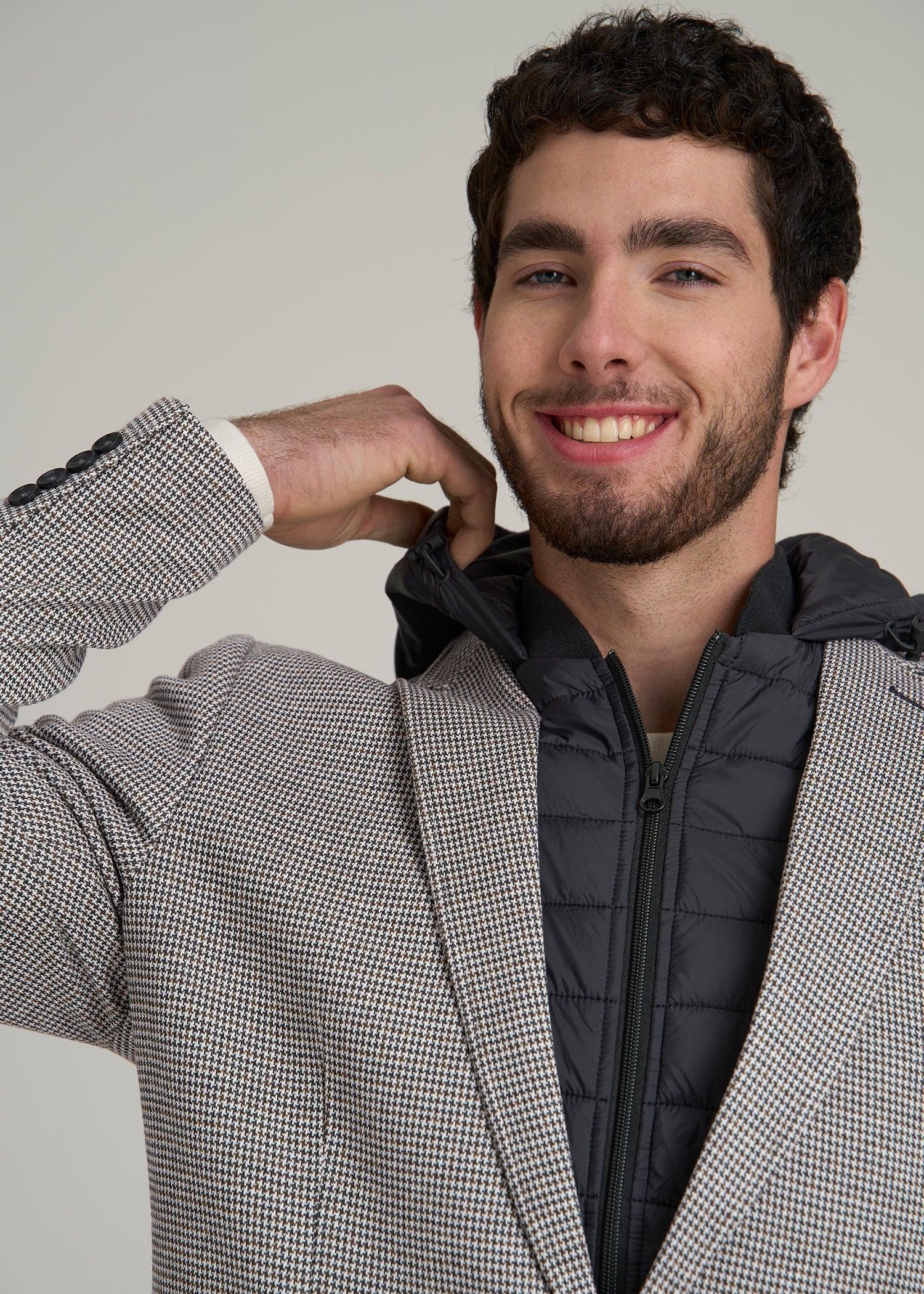 Hooded Bib Blazer for Tall Men in Chocolate and Black Houndstooth Product Image