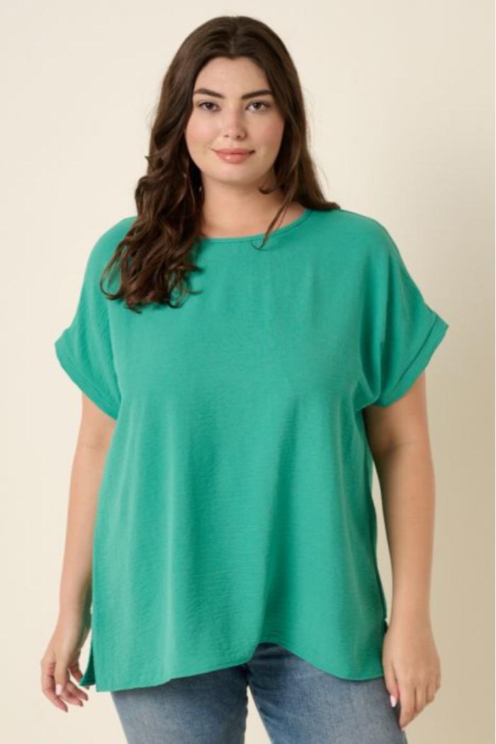 Plus Round Neck Dolman Short Sleeve Top Product Image