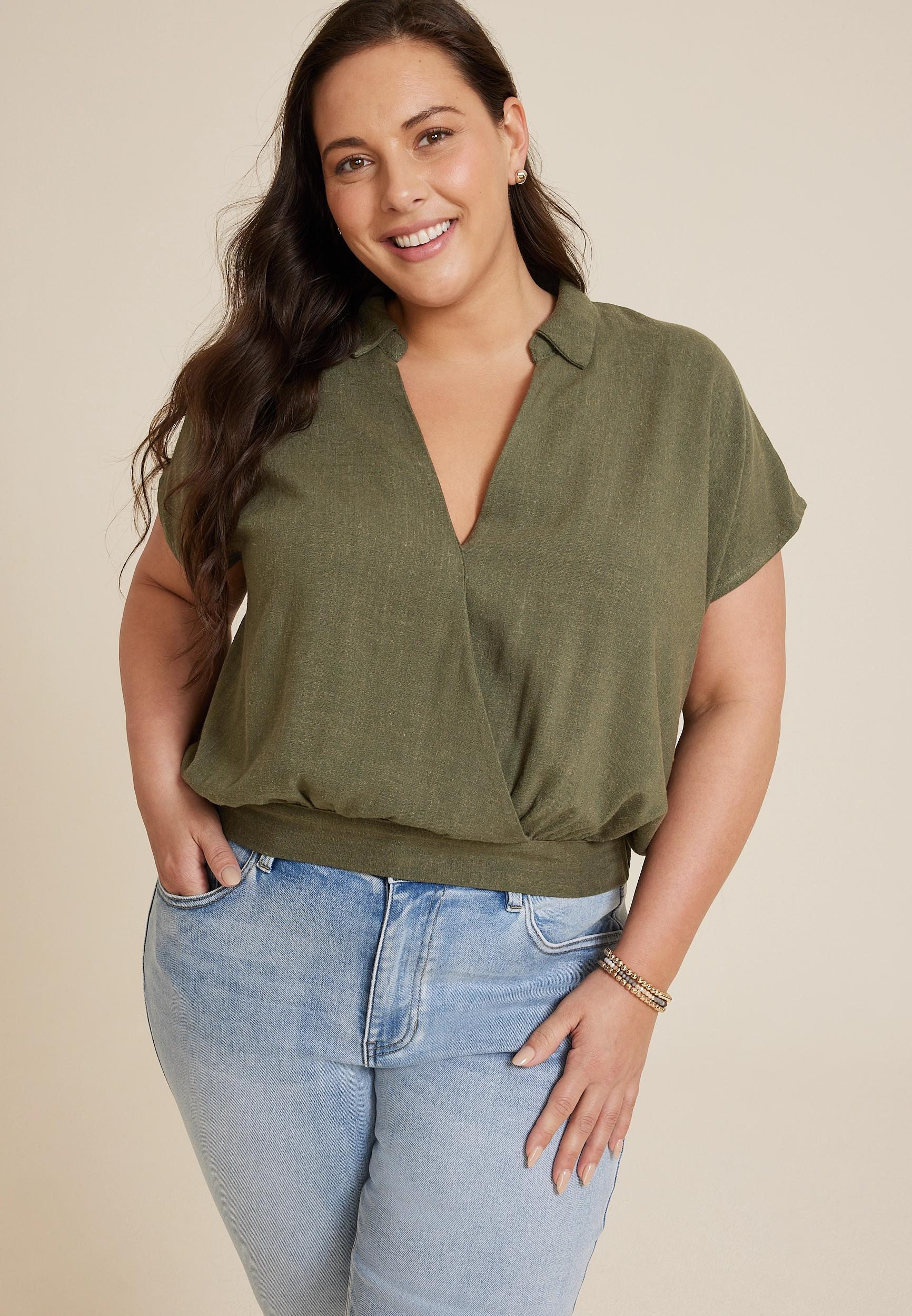 Maurices 4X Plus Size Womens Dolman Surplice Blouse Green Product Image