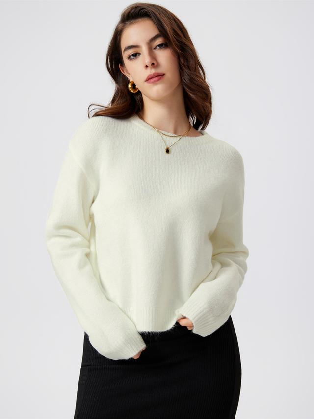 Round Neck Knitted Long Sleeve Sweater Product Image