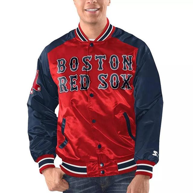 Mens Starter /Navy Boston Sox Varsity Satin Full-Snap Jacket Product Image