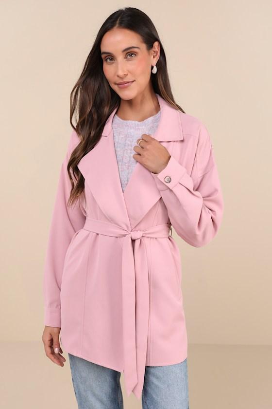 Wondrous Season Pink Short Belted Trench Coat Product Image