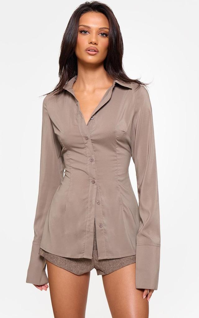 Brown Chiffon Fitted Shirt Product Image