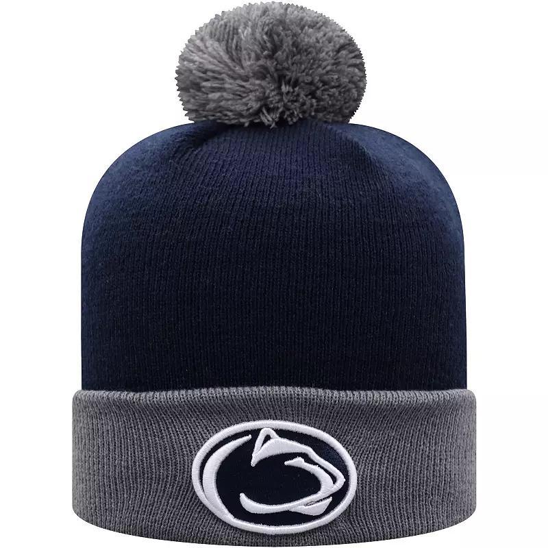 Mens Navy and Gray Penn State Nittany Lions Core 2-Tone Cuffed Knit Hat with Pom - Navy Product Image