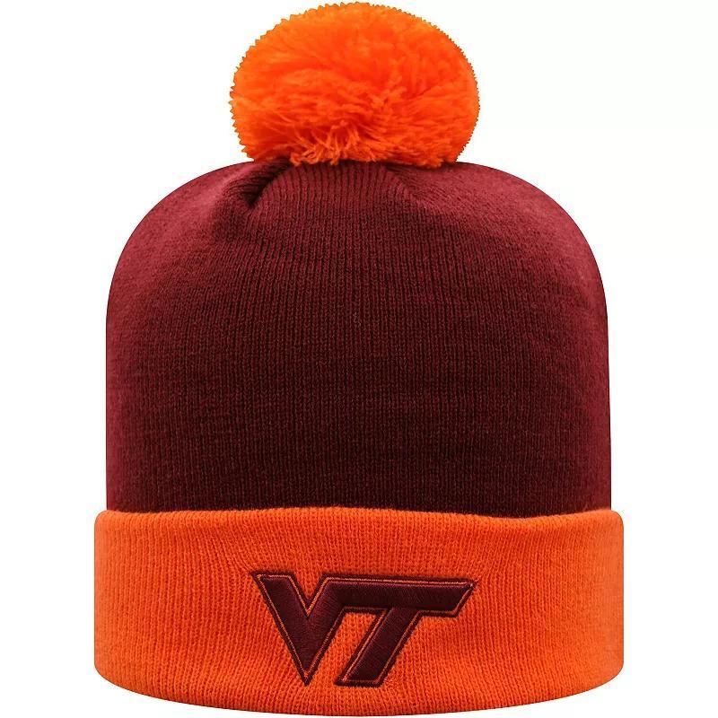 Mens Top of the World Maroon and Orange Virginia Tech Hokies Core 2-Tone Cuffed Knit Hat with Pom - Maroon Product Image