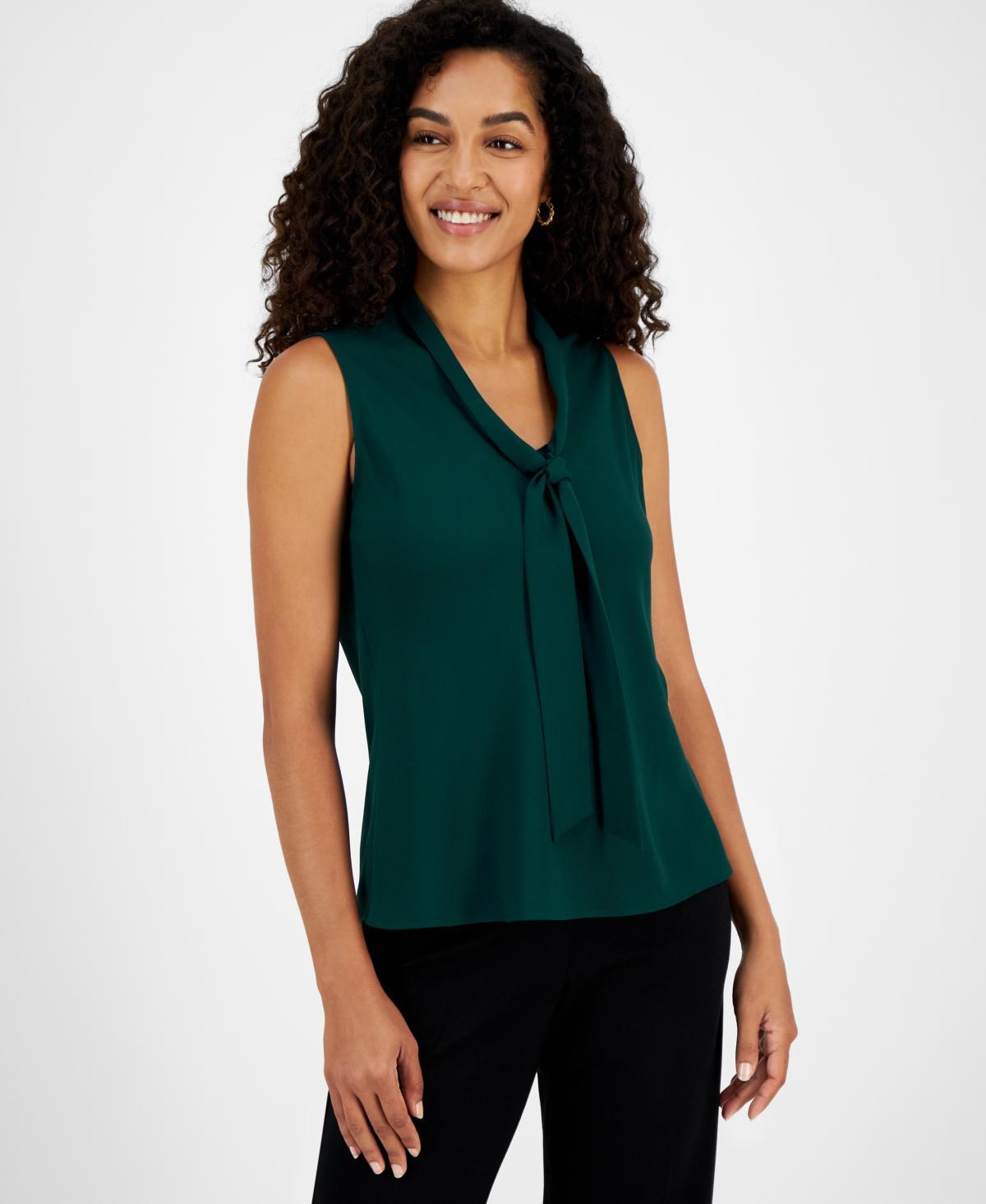 Kasper Womens Sleeveless Tie-Collar V-Neck Blouse Product Image