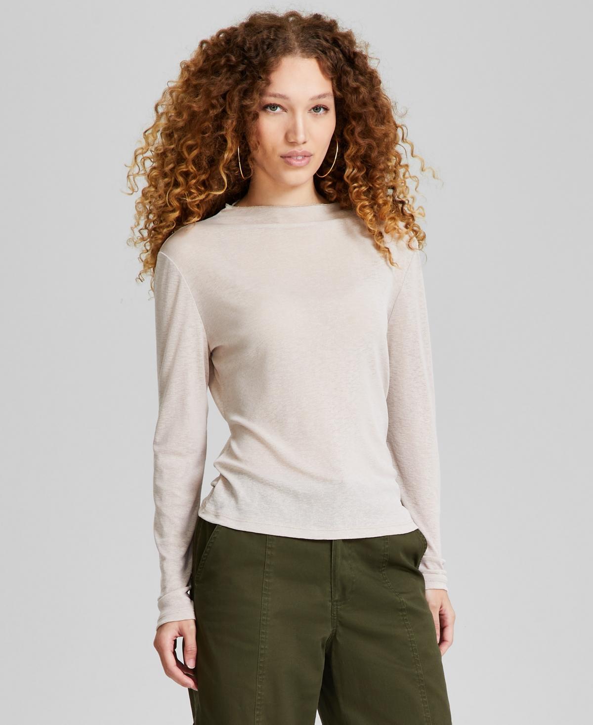 And Now This Womens Funnel-Neck Sheer Long-Sleeve Knit Top, Created for Macys Product Image