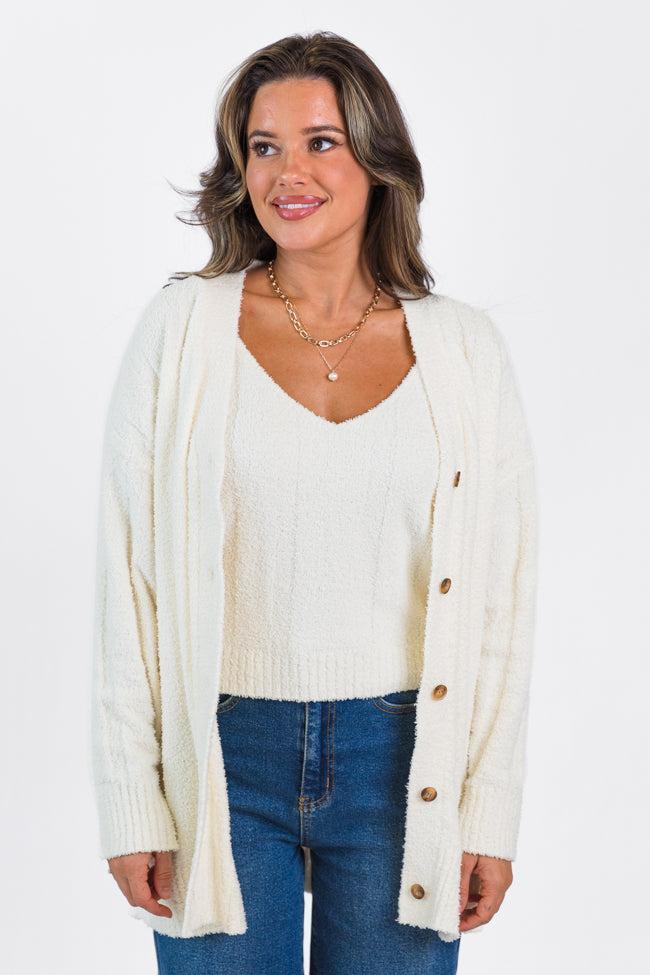 It's All True Ivory Fuzzy Cardigan And Tank Set Product Image