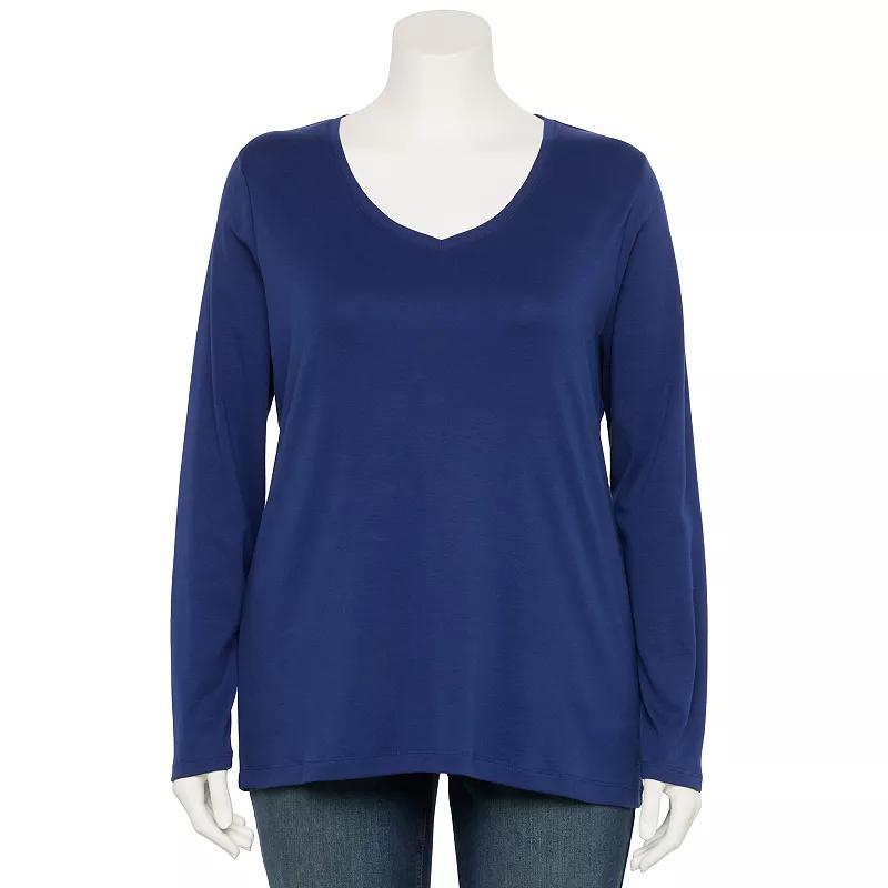 Plus Size Croft & Barrow Essential Crewneck Long Sleeve Tee, Womens River Blue Product Image