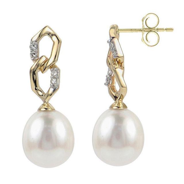 PearLustre by Imperial 14k Gold Cultured Pearl & Diamond Accent Geometric Drop Earrings, Womens, 14k Yellow Gold Product Image