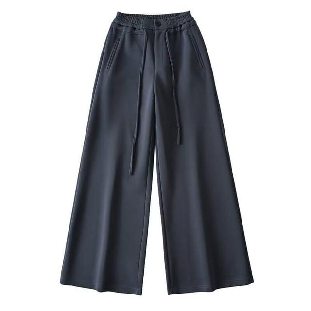 Drawstring Waist Plain Wide Leg Sweatpants Product Image