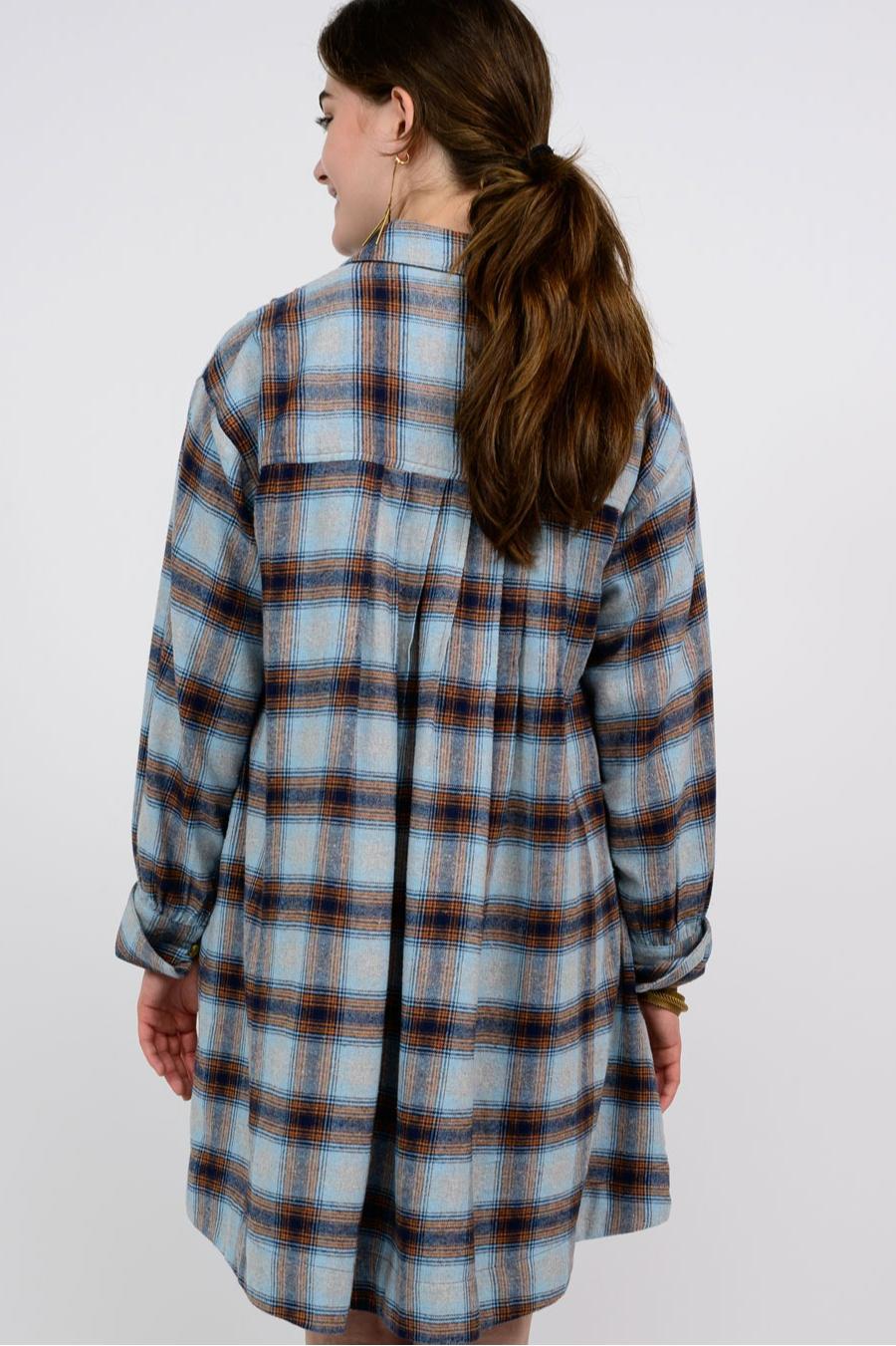 Tucked and Plaid Shirt Dress Product Image