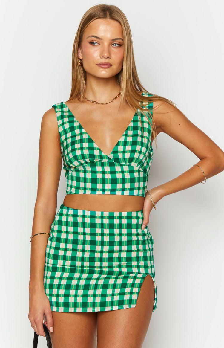 Dahlia Green Check Crop Top Product Image