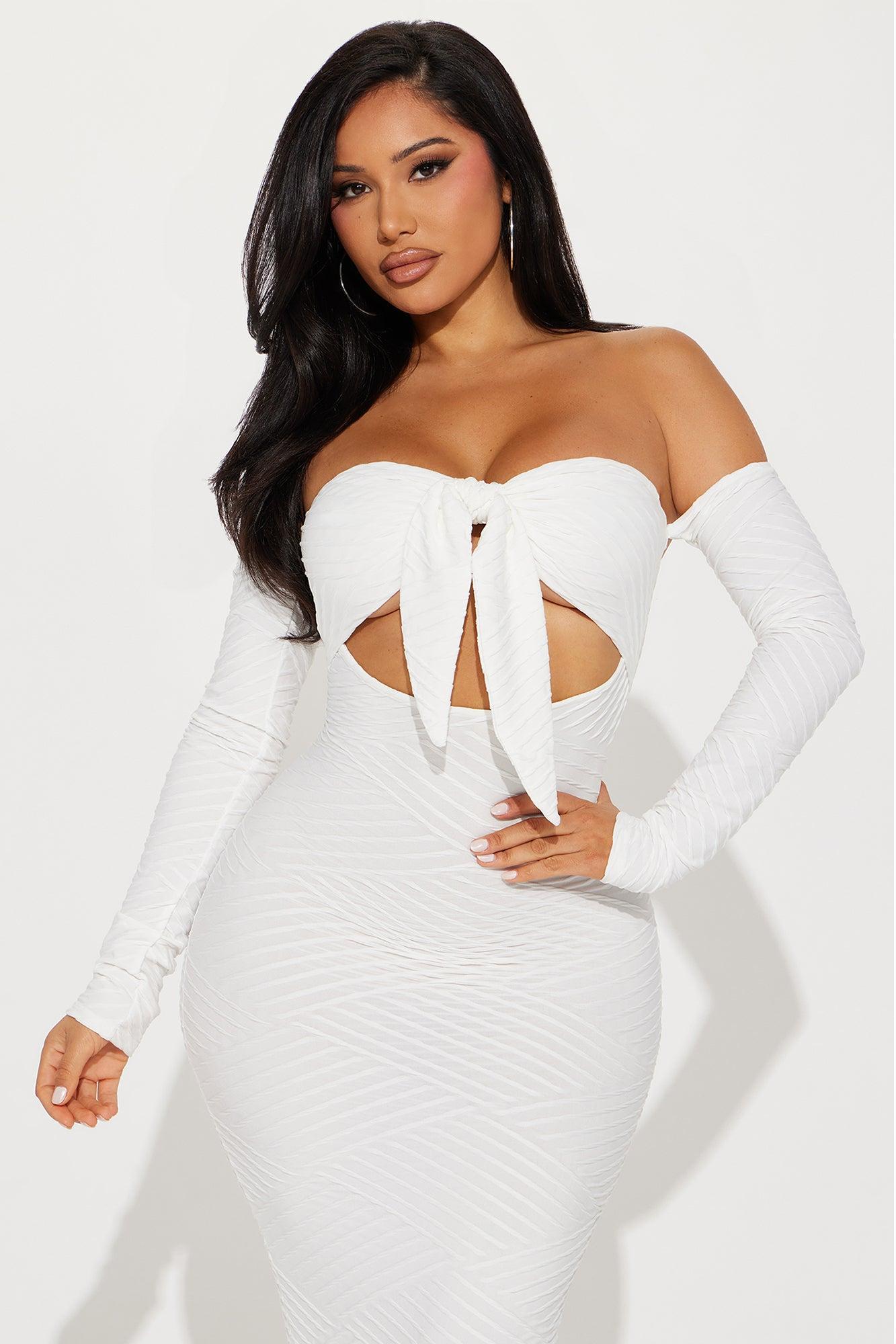 Bombshell Textured Midi Dress - White Product Image