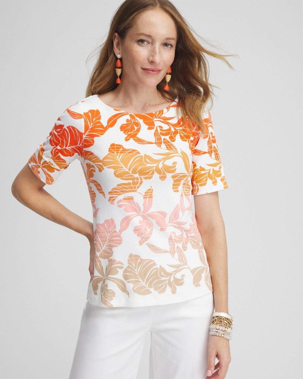 Women's Leaf Print Bateau Neck Tee Product Image