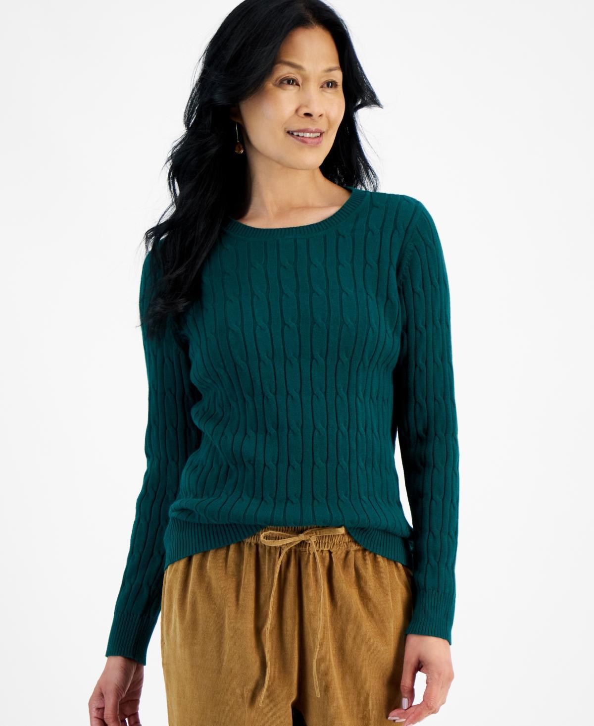 Style & Co Womens Cotton Cable-Knit Crewneck Sweater, Created for Macys Product Image