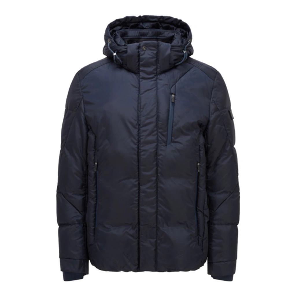 HUGO BOSS Mixed-material Hooded Jacket With Logo Badge In Dark Blue Product Image