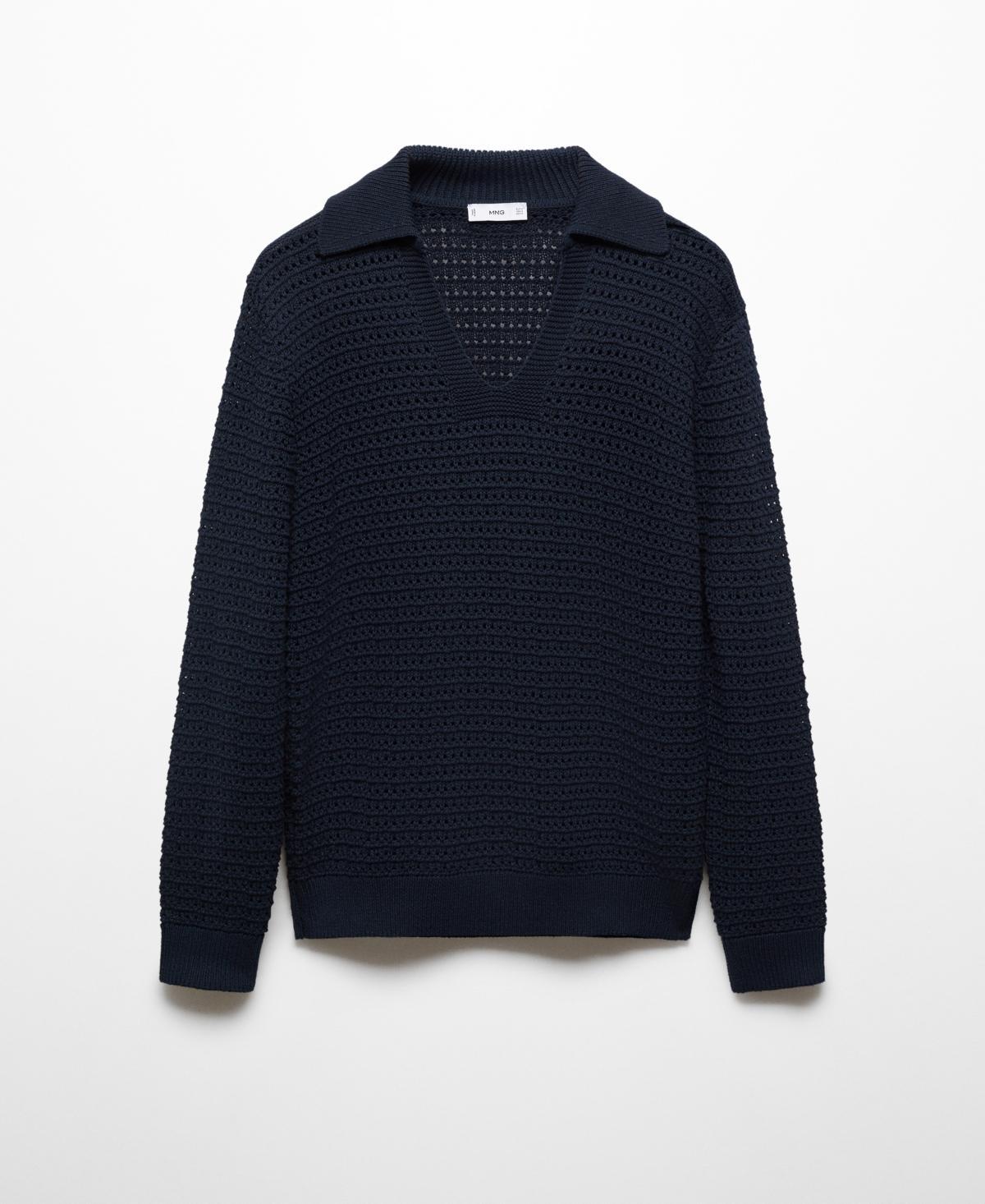 Mango Mens Openwork Knit Polo Neck Sweater Product Image