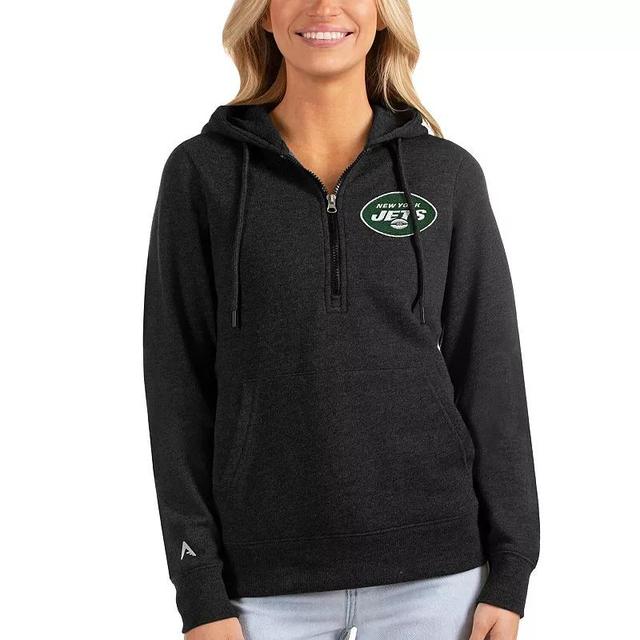 Womens Antigua Heathered Black New York Jets Action Half-Zip Hoodie Product Image