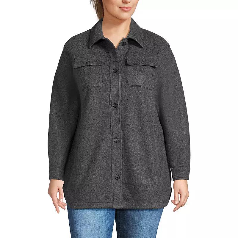 Plus Size Lands End Luxe Fleece Button-Up Shacket, Womens Bright Gray Grey Product Image