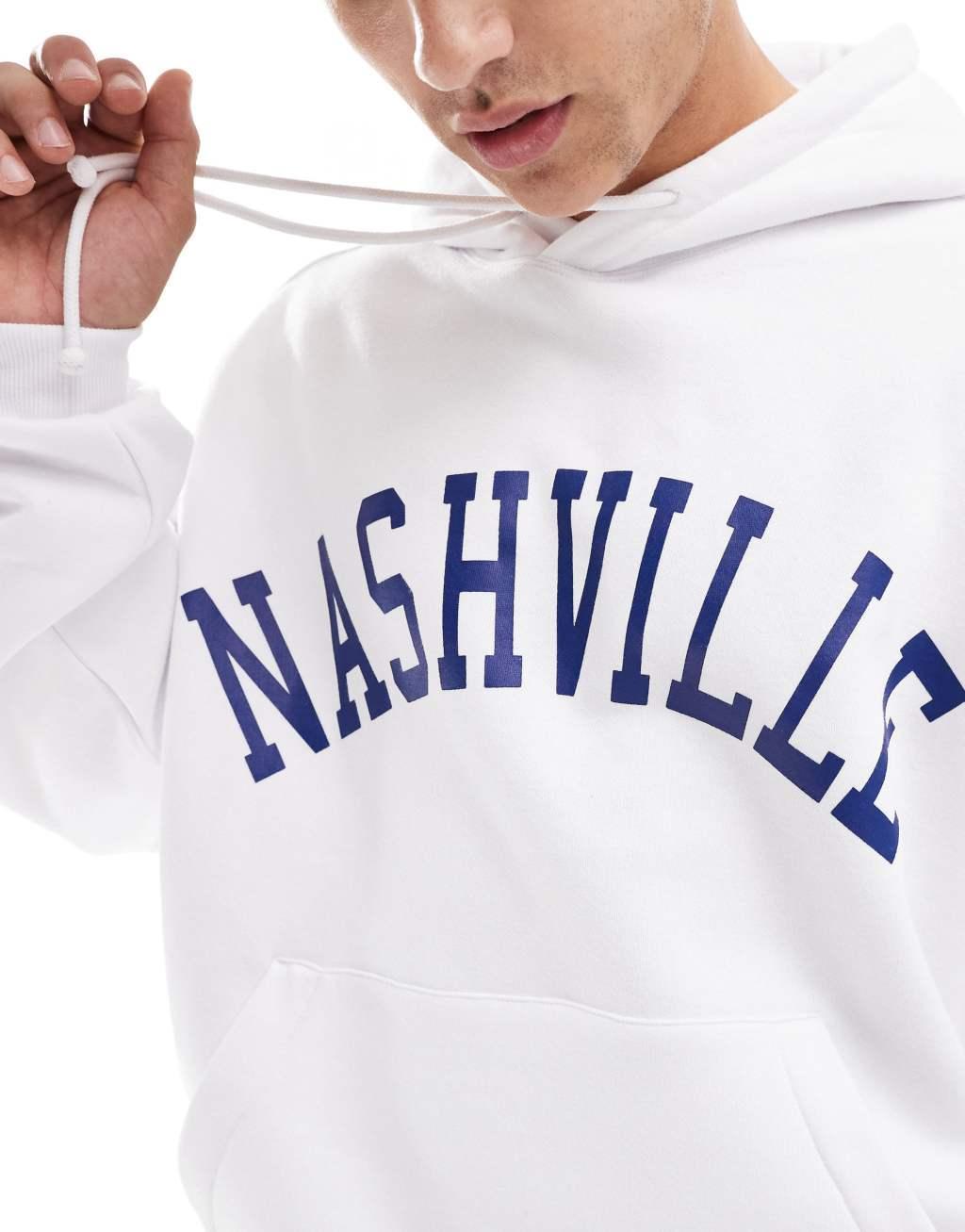 Cotton On boxy fit hoodie with Nashville print in white Product Image