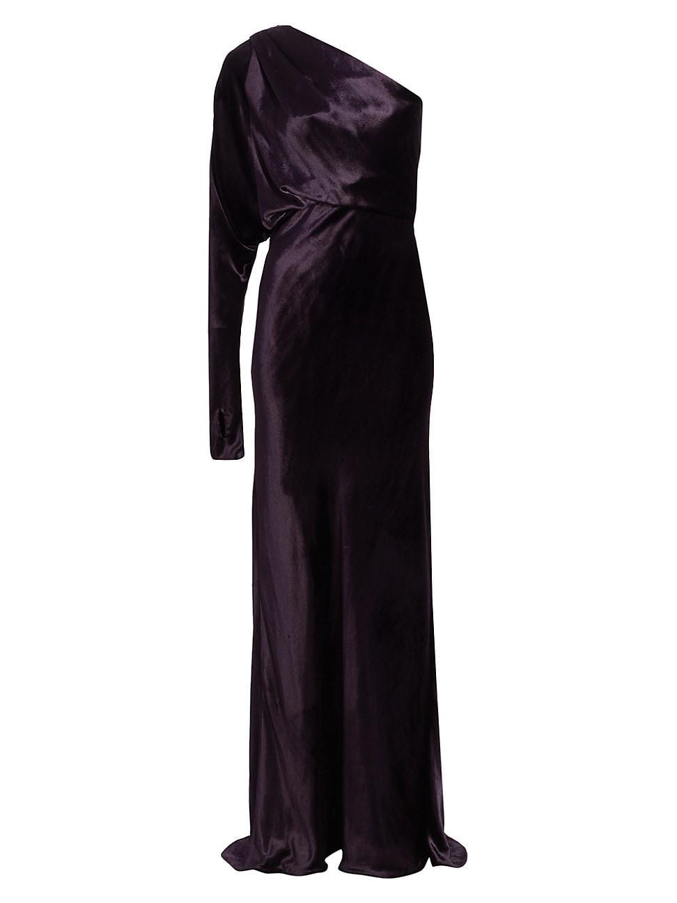 Womens Asymmetric Velvet One-Shoulder Gown Product Image