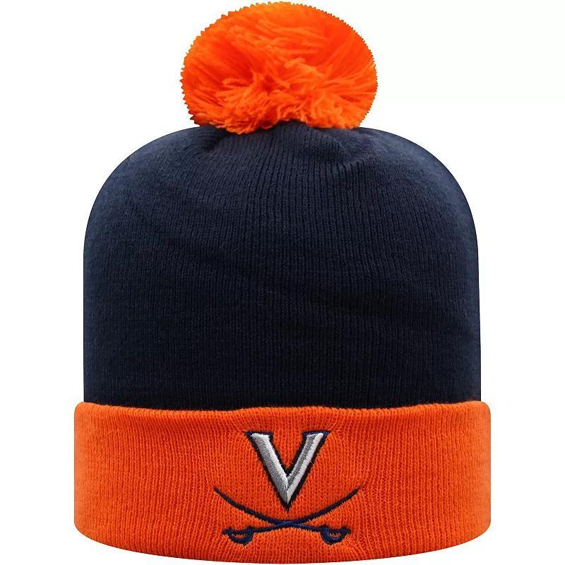 Mens Top of the World /Orange Virginia Cavaliers Core 2-Tone Cuffed Knit Hat with Pom, Blue Product Image