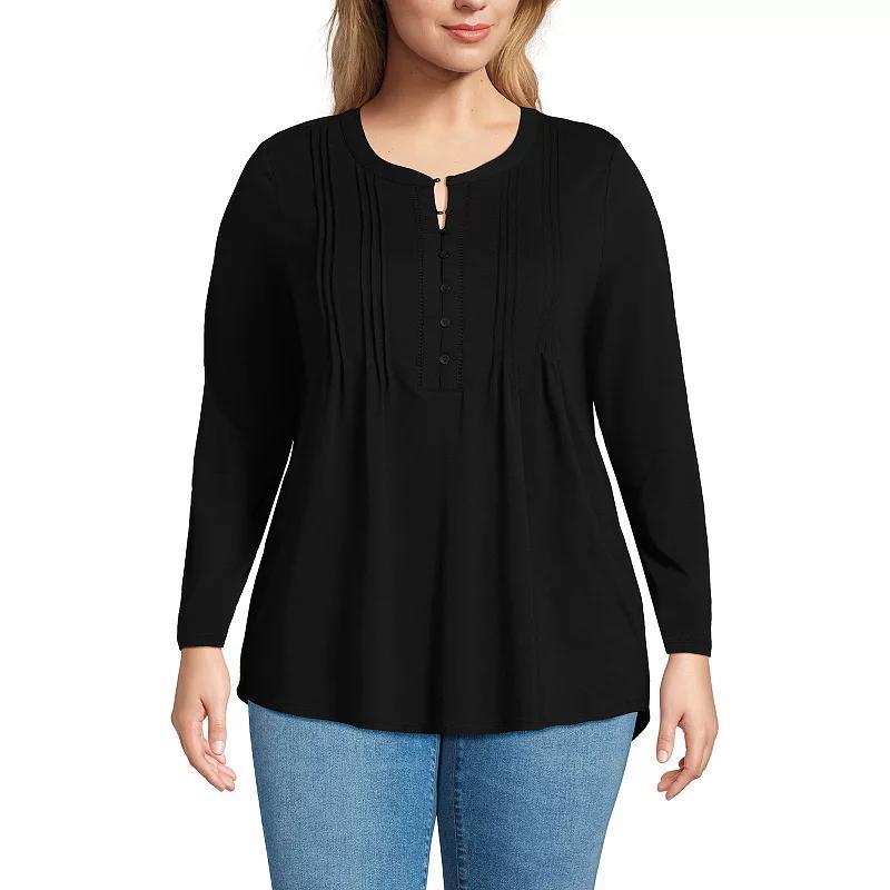 Plus Size Lands End Long Sleeve Lattice Pintuck Tunic, Womens Product Image