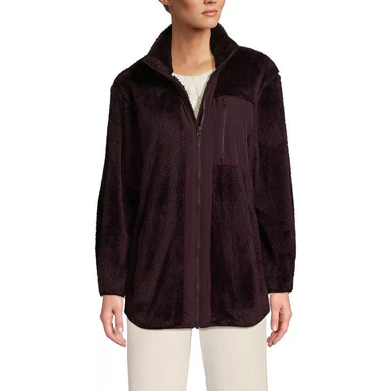 Womens Lands End Full Zip Cozy Sherpa Fleece Jacket Black Plum Product Image