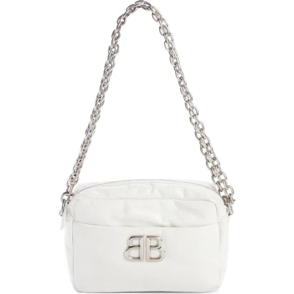 BALENCIAGA Mini Monaco Camera Crossbody Bag In White Product Image