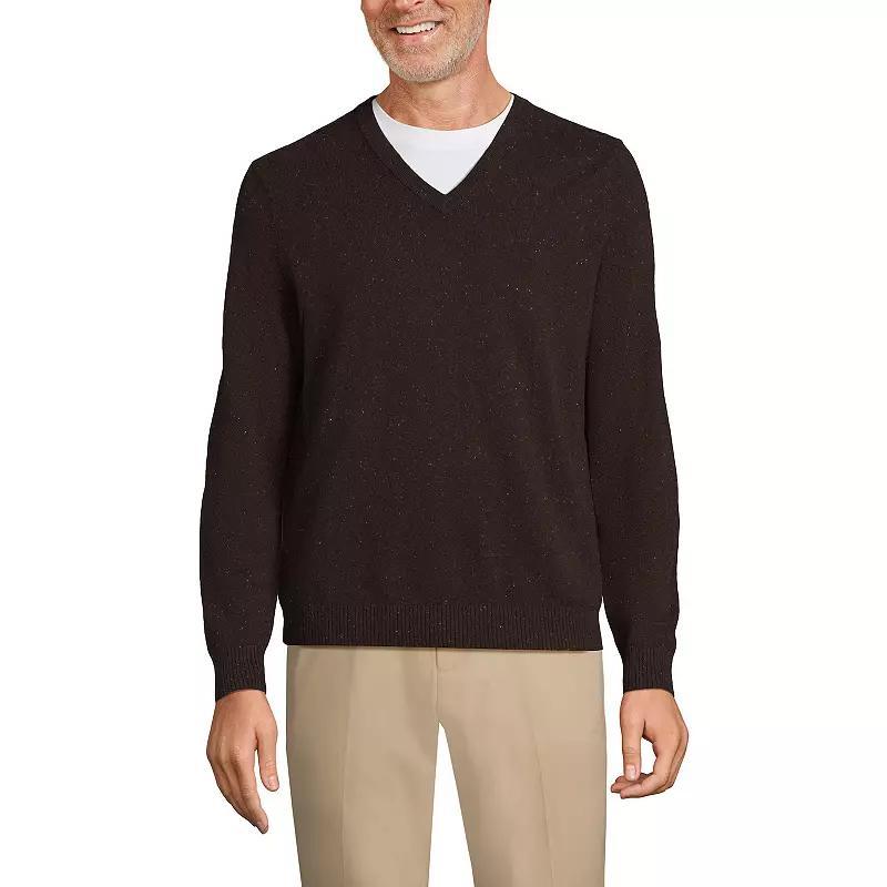 Big & Tall Lands End Fine-Gauge Cashmere V-neck Sweater, Mens Blue Grey Donegal Product Image