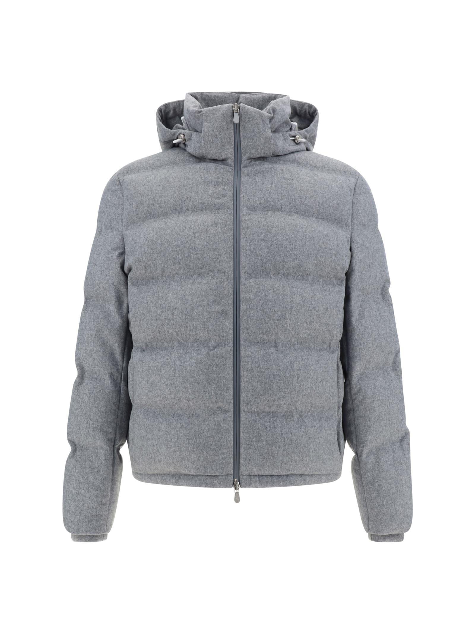 BRUNELLO CUCINELLI Quilted Hooded Down Jacket In Light Grey Product Image