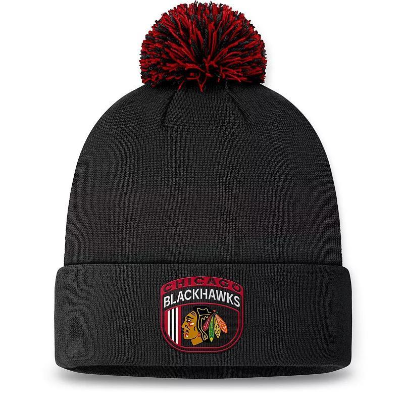 Mens Fanatics Chicago hawks 2024 NHL Draft Cuffed Knit Hat with Pom Product Image