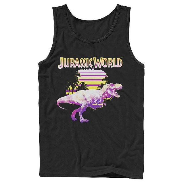 Mens Jurassic World Neon Purple & Yellow T-Rex Graphic Tank Top Black Product Image