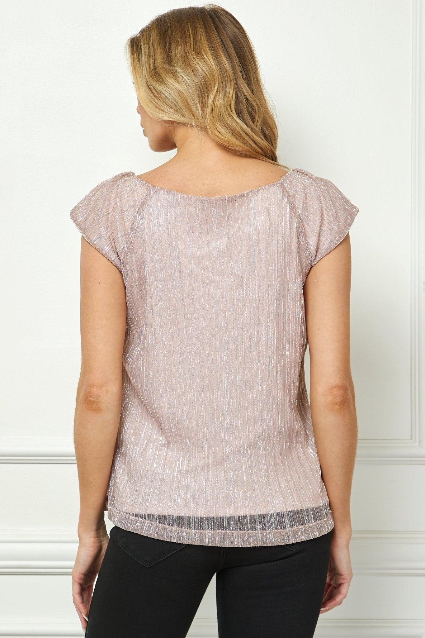 Cap Sleeve Pleat Scoop Neck Blouse, Rose Product Image