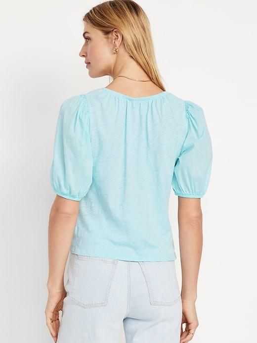 Puff-Sleeve Slub-Knit Top Product Image