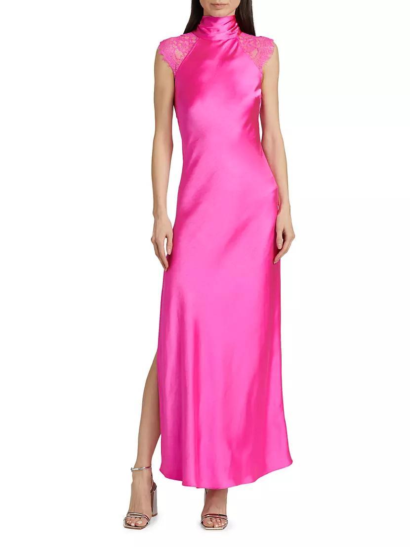 Brianna Lace & Satin Halterneck Maxi Dress Product Image