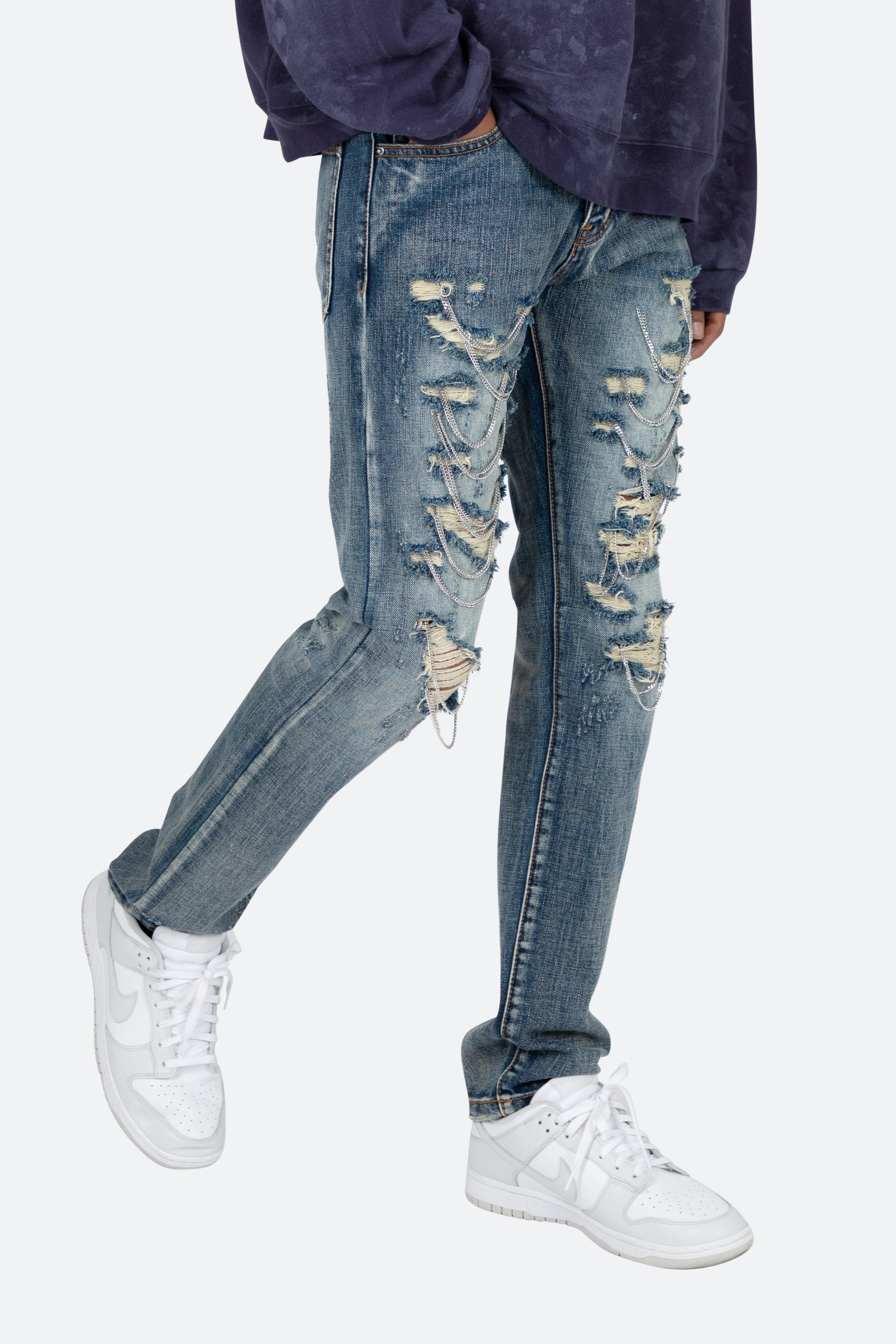 D436 Chain Straight Denim - Blue Product Image