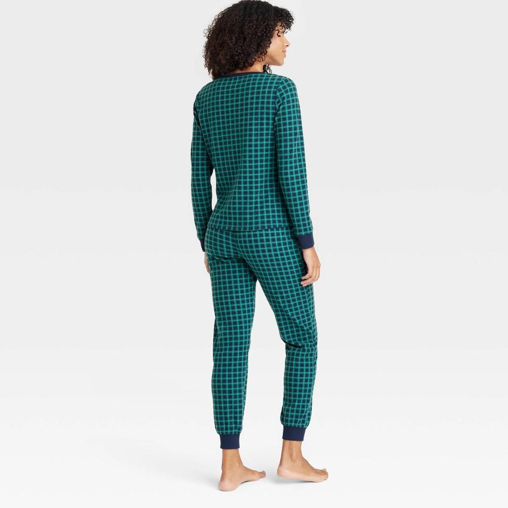 Women's Thermal Long Sleeve Henley Top and Jogger Pants Pajama Set - Auden™ Green/Check XL Product Image