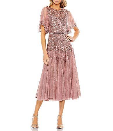 Mac Duggal Embellished Illusion Crew Neck Short Butterfly Sleeve Midi Dress Product Image